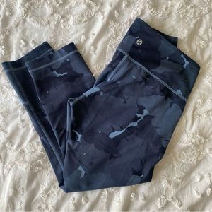 Lululemon Wunder Under Crop II FullOn Luon Palm Party Blue Denim Black Size 4 XS